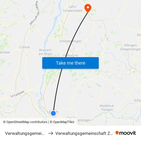 Verwaltungsgemeinschaft Lörrach to Verwaltungsgemeinschaft Zell am Harmersbach map