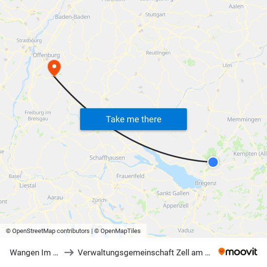 Wangen Im Allgäu to Verwaltungsgemeinschaft Zell am Harmersbach map