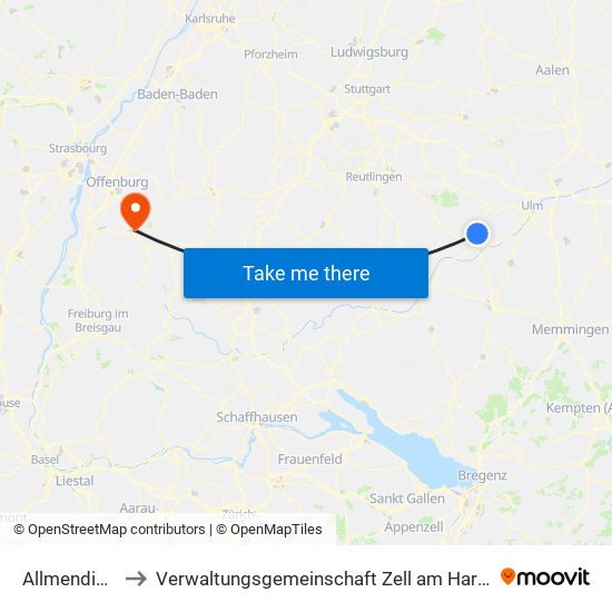 Allmendingen to Verwaltungsgemeinschaft Zell am Harmersbach map