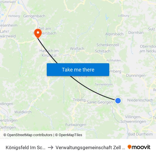 Königsfeld Im Schwarzwald to Verwaltungsgemeinschaft Zell am Harmersbach map