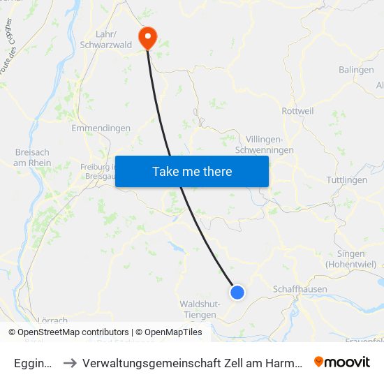 Eggingen to Verwaltungsgemeinschaft Zell am Harmersbach map