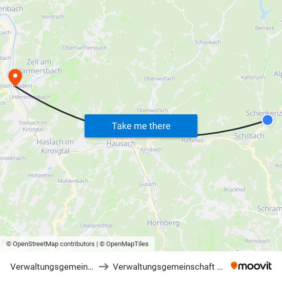 Verwaltungsgemeinschaft Schiltach to Verwaltungsgemeinschaft Zell am Harmersbach map