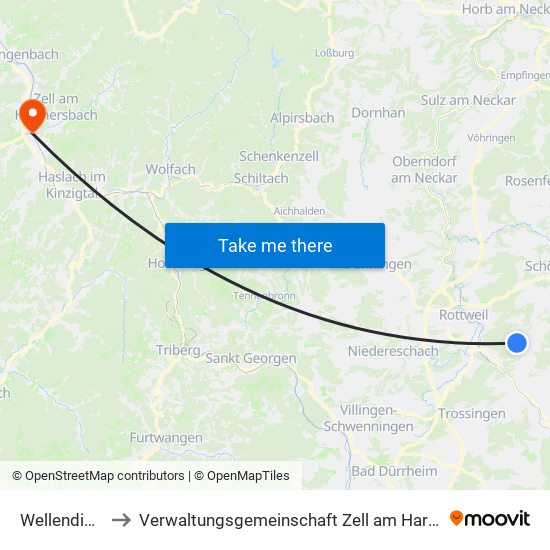 Wellendingen to Verwaltungsgemeinschaft Zell am Harmersbach map