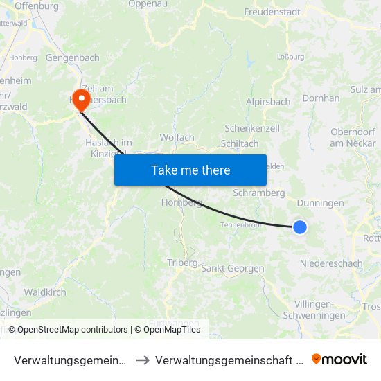 Verwaltungsgemeinschaft Dunningen to Verwaltungsgemeinschaft Zell am Harmersbach map