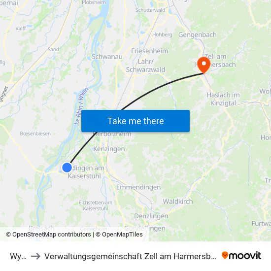 Wyhl to Verwaltungsgemeinschaft Zell am Harmersbach map