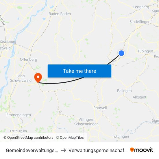 Gemeindeverwaltungsverband Oberes Gäu to Verwaltungsgemeinschaft Zell am Harmersbach map