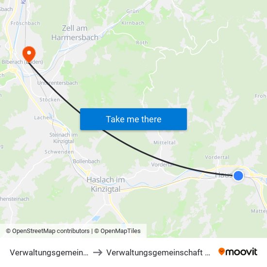 Verwaltungsgemeinschaft Hausach to Verwaltungsgemeinschaft Zell am Harmersbach map