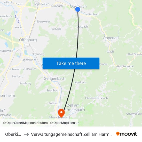 Oberkirch to Verwaltungsgemeinschaft Zell am Harmersbach map