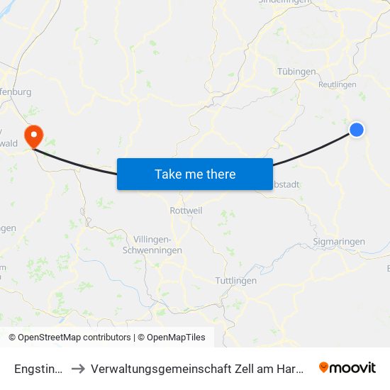 Engstingen to Verwaltungsgemeinschaft Zell am Harmersbach map