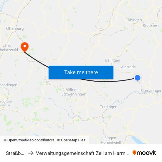 Straßberg to Verwaltungsgemeinschaft Zell am Harmersbach map