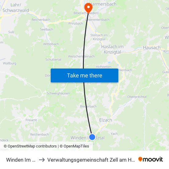 Winden Im Elztal to Verwaltungsgemeinschaft Zell am Harmersbach map