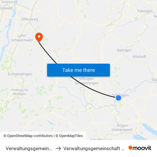 Verwaltungsgemeinschaft Tuttlingen to Verwaltungsgemeinschaft Zell am Harmersbach map