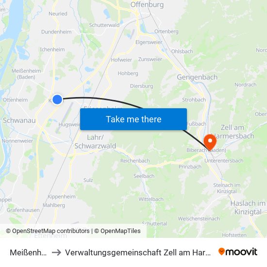 Meißenheim to Verwaltungsgemeinschaft Zell am Harmersbach map