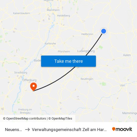 Neuenstein to Verwaltungsgemeinschaft Zell am Harmersbach map