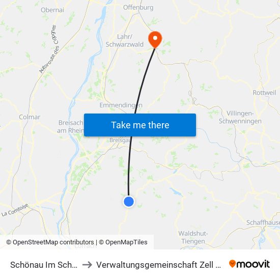 Schönau Im Schwarzwald to Verwaltungsgemeinschaft Zell am Harmersbach map