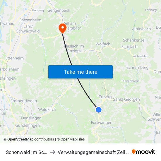 Schönwald Im Schwarzwald to Verwaltungsgemeinschaft Zell am Harmersbach map