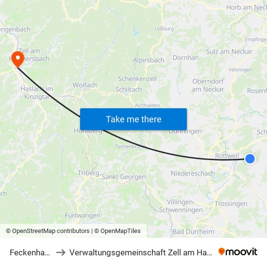 Feckenhausen to Verwaltungsgemeinschaft Zell am Harmersbach map