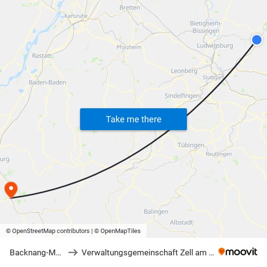 Backnang-Maubach to Verwaltungsgemeinschaft Zell am Harmersbach map