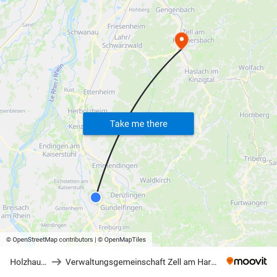Holzhausen to Verwaltungsgemeinschaft Zell am Harmersbach map