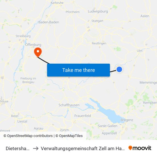 Dietershausen to Verwaltungsgemeinschaft Zell am Harmersbach map