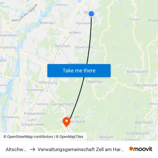 Altschweier to Verwaltungsgemeinschaft Zell am Harmersbach map