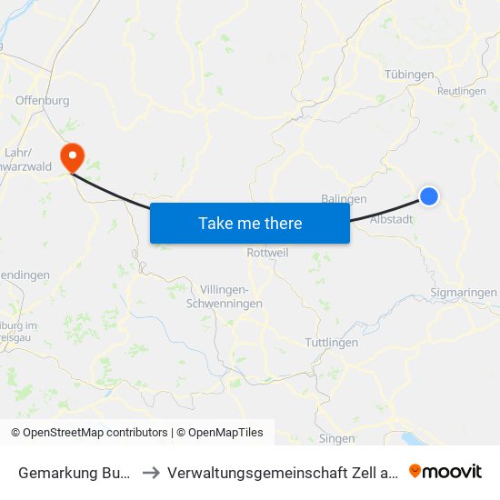 Gemarkung Burladingen to Verwaltungsgemeinschaft Zell am Harmersbach map