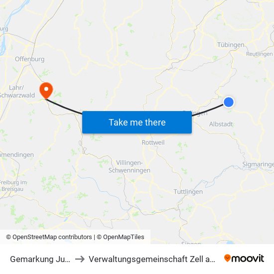 Gemarkung Jungingen to Verwaltungsgemeinschaft Zell am Harmersbach map