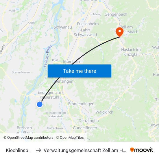 Kiechlinsbergen to Verwaltungsgemeinschaft Zell am Harmersbach map