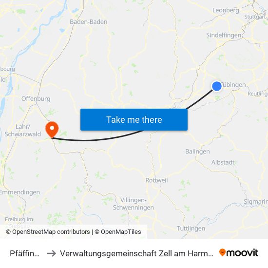 Pfäffingen to Verwaltungsgemeinschaft Zell am Harmersbach map
