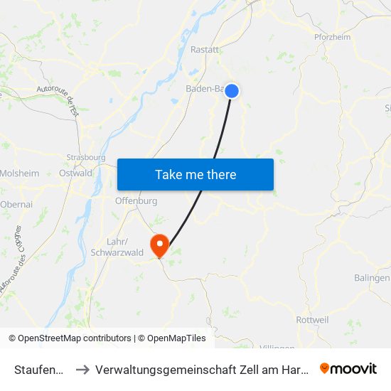 Staufenberg to Verwaltungsgemeinschaft Zell am Harmersbach map