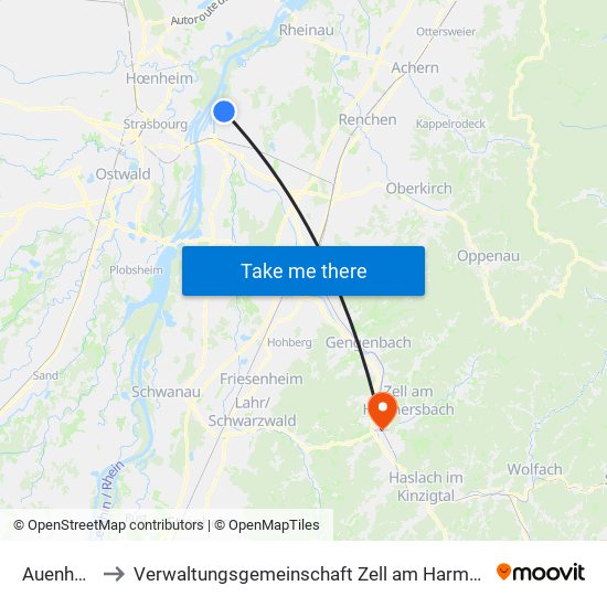 Auenheim to Verwaltungsgemeinschaft Zell am Harmersbach map