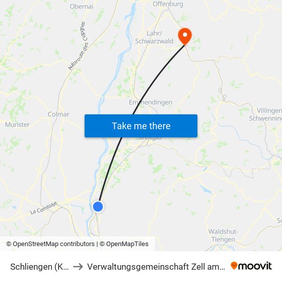 Schliengen (Kernort) to Verwaltungsgemeinschaft Zell am Harmersbach map