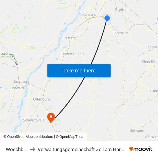 Wöschbach to Verwaltungsgemeinschaft Zell am Harmersbach map