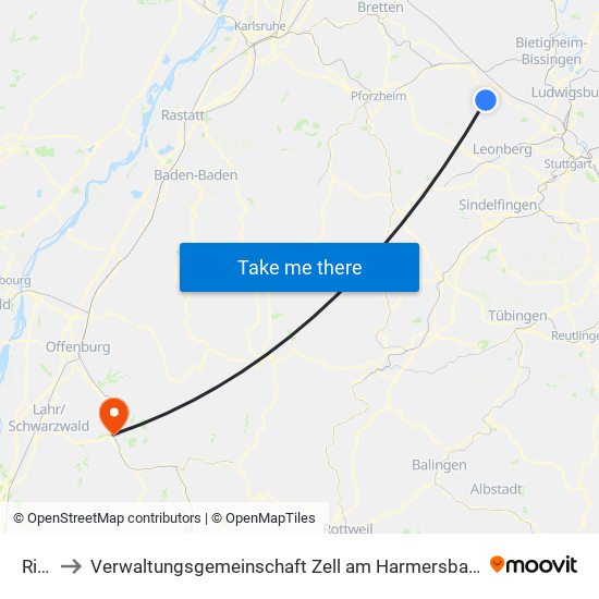 Riet to Verwaltungsgemeinschaft Zell am Harmersbach map