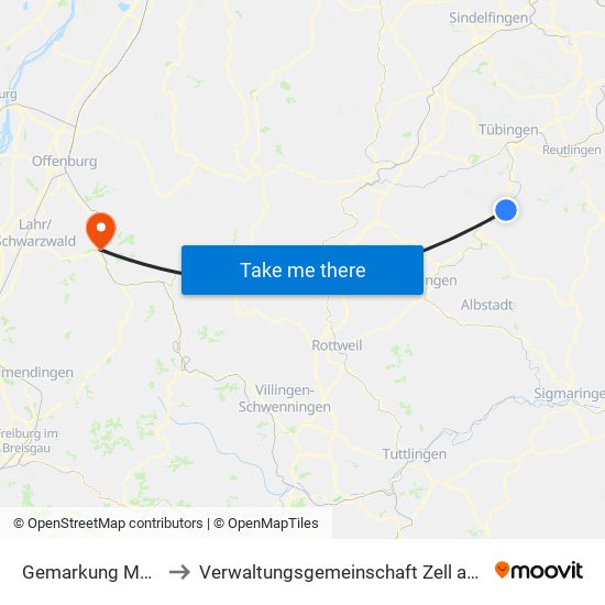 Gemarkung Mössingen to Verwaltungsgemeinschaft Zell am Harmersbach map