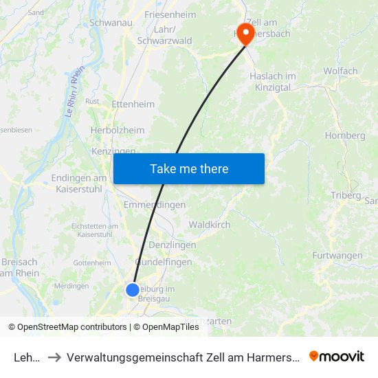 Lehen to Verwaltungsgemeinschaft Zell am Harmersbach map