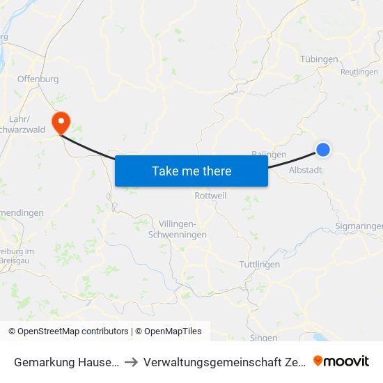 Gemarkung Hausen Im Killertal to Verwaltungsgemeinschaft Zell am Harmersbach map