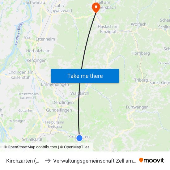 Kirchzarten (Kernort) to Verwaltungsgemeinschaft Zell am Harmersbach map