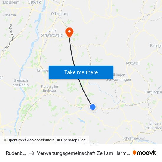 Rudenberg to Verwaltungsgemeinschaft Zell am Harmersbach map