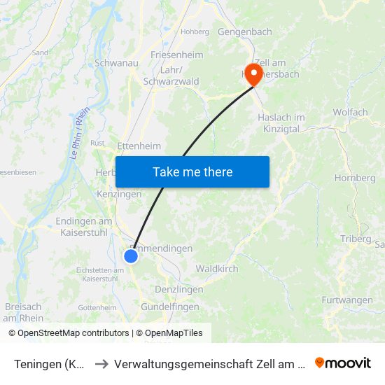 Teningen (Kernort) to Verwaltungsgemeinschaft Zell am Harmersbach map