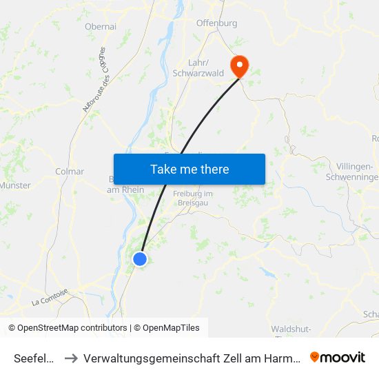 Seefelden to Verwaltungsgemeinschaft Zell am Harmersbach map