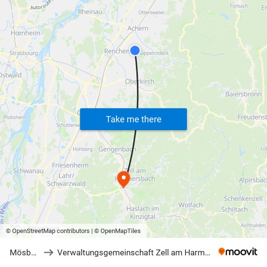 Mösbach to Verwaltungsgemeinschaft Zell am Harmersbach map