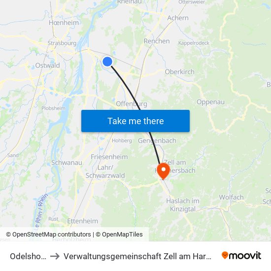 Odelshofen to Verwaltungsgemeinschaft Zell am Harmersbach map