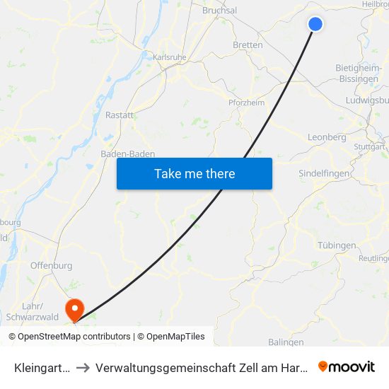 Kleingartach to Verwaltungsgemeinschaft Zell am Harmersbach map