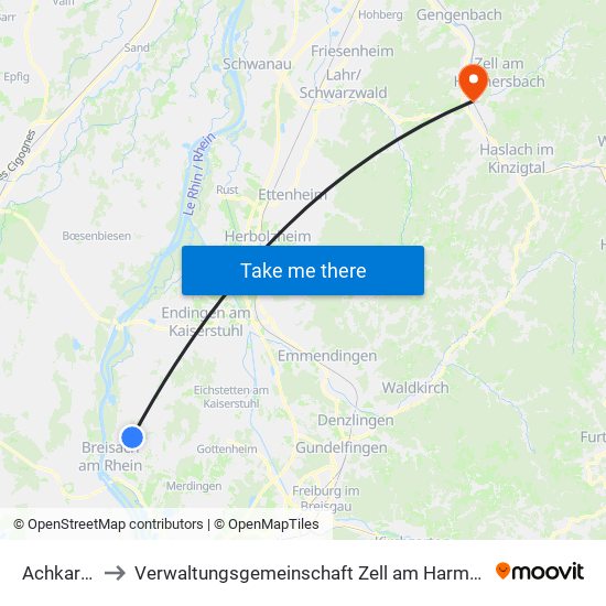 Achkarren to Verwaltungsgemeinschaft Zell am Harmersbach map