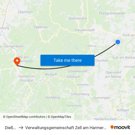 Dießen to Verwaltungsgemeinschaft Zell am Harmersbach map