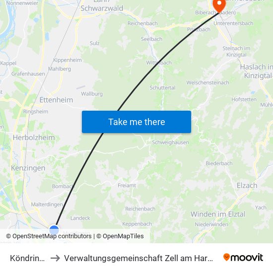 Köndringen to Verwaltungsgemeinschaft Zell am Harmersbach map