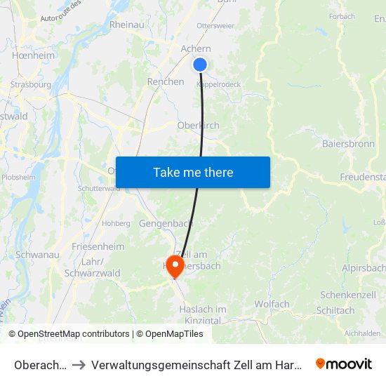 Oberachern to Verwaltungsgemeinschaft Zell am Harmersbach map