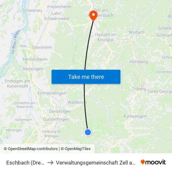 Eschbach (Dreisamtal) to Verwaltungsgemeinschaft Zell am Harmersbach map