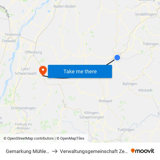 Gemarkung Mühlen am Neckar to Verwaltungsgemeinschaft Zell am Harmersbach map